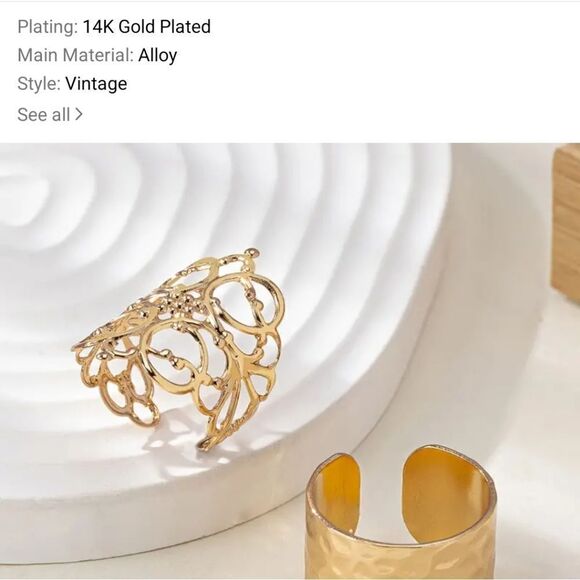 14k gold plated band cuff style rings - Picture 6 of 8